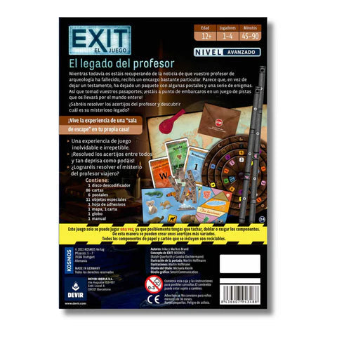 EXIT: El Legado del Profesor - Juego de Escape Room (Nivel Avanzado)